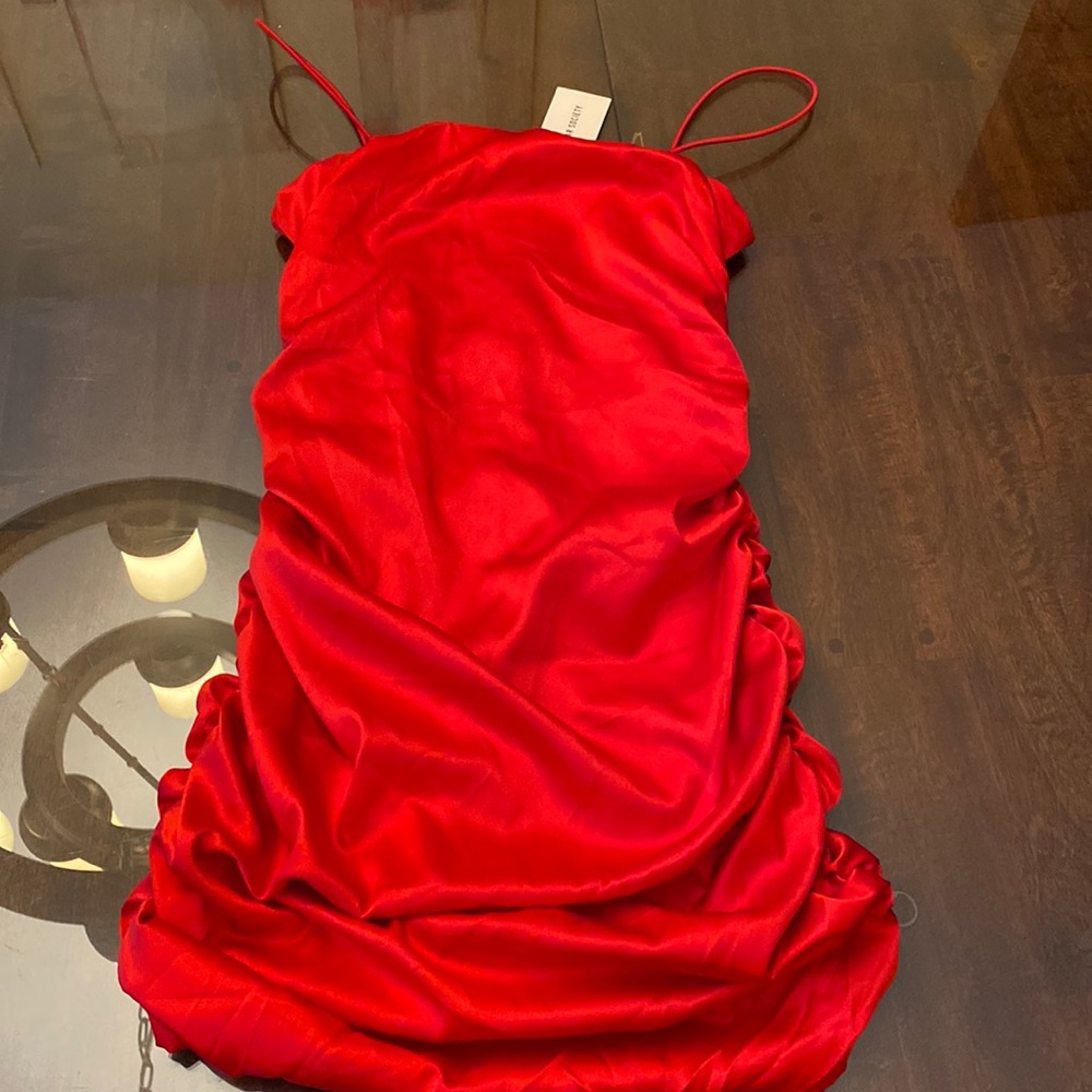 short red cinched dress, size: medium, brand: street wear society